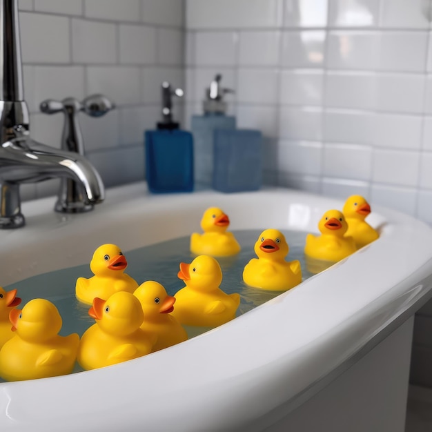 A bathtub with a bunch of rubber ducks in it