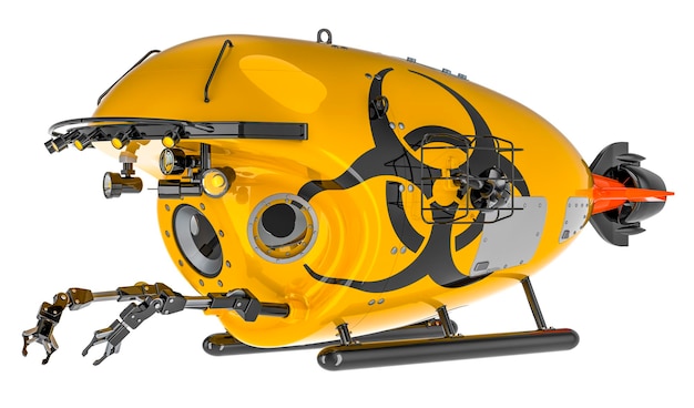 バティスカフ (Bathyscaphe) は白い背景に隔離された3Dレンダリングのバイオハザードサインです