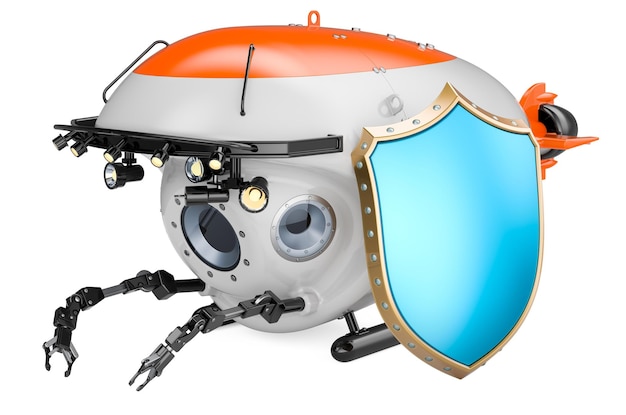 Bathyscaphe with shield 3D rendering