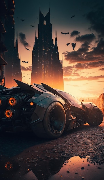 Batman batmobile in the city of gotham