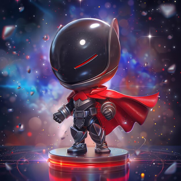 Photo batman figurine stands atop a starry background donning a vibrant red cape