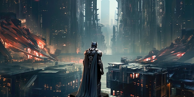 Batman in a futuristic city