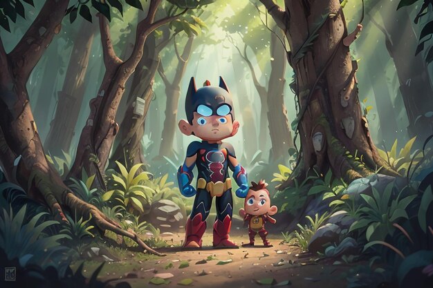 Batman Superman Cartoon Schattig Karakter Wallpaper Achtergrond Illustratie Batman Forest