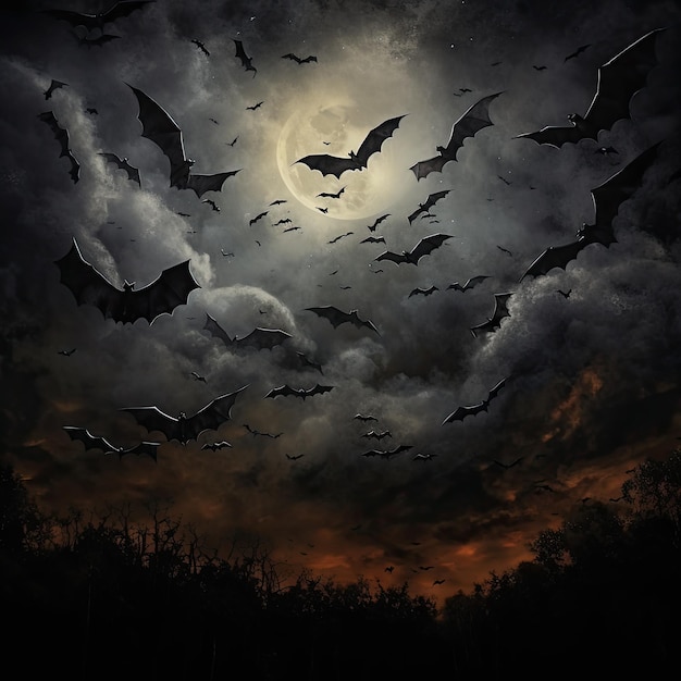 Bats flying in the midnight sky