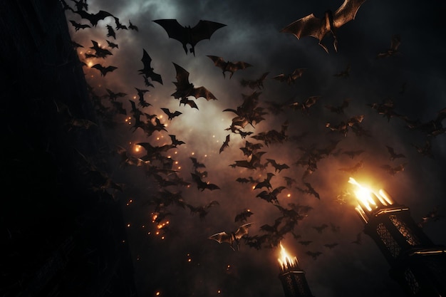 Bats flying at night