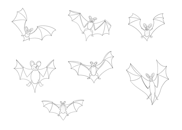 Bats illustration outline set isolated