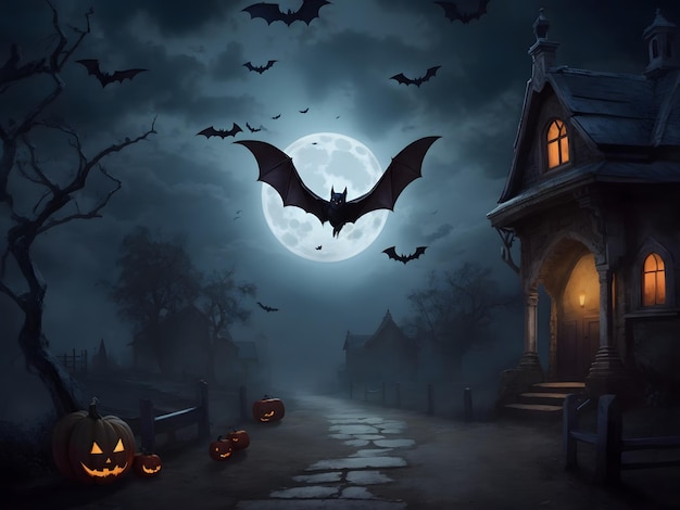 Bats in Moonlight halloween backgroundBats in Moonlight halloween Wallpaper ai generated