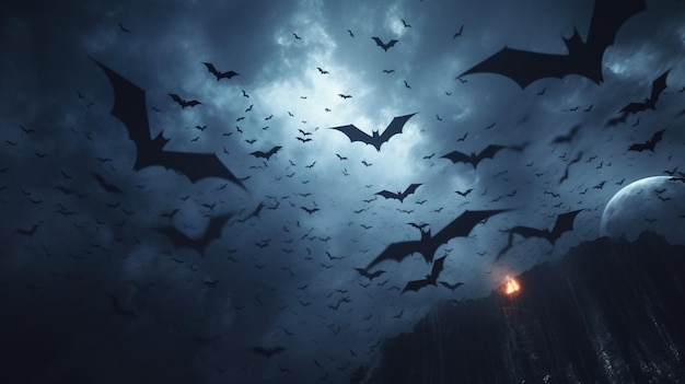 Bats soaring through the moonlit sky