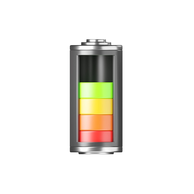 Batterij d pictogram volledige capaciteit energie glas opslag macht lading teken lithium element render ziek