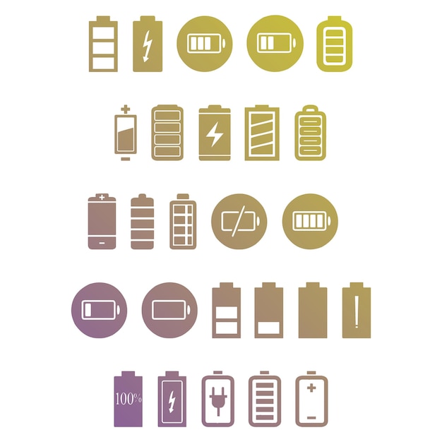 Photo battery icons items gradient effect photo jpg vector set