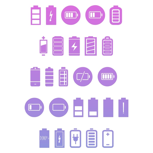 Photo battery icons items gradient effect photo jpg vector set