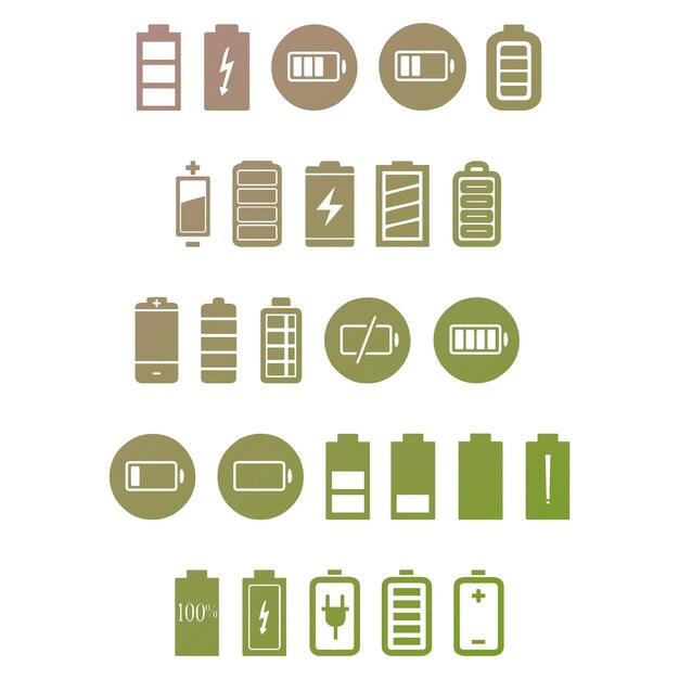 Photo battery icons items gradient effect photo jpg vector set