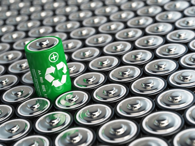 Концепция утилизации аккумуляторов Зеленая энергия Фон из батарей