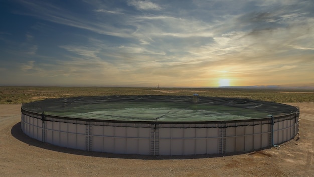 Photo battery of water tanks in reservoir