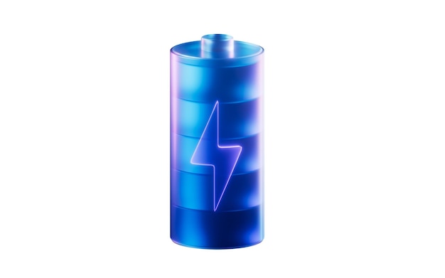 Battery with dark neon light effect 3d rendering