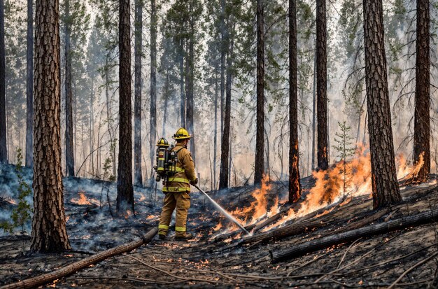 Battle against Nature's Fury Firefighter's Valiant Effort in Forest Fire