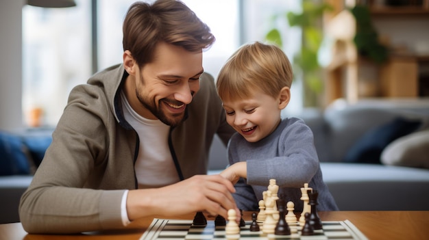 집 에서 아버지 와 아들 사이 의 격렬 한 체스 경기