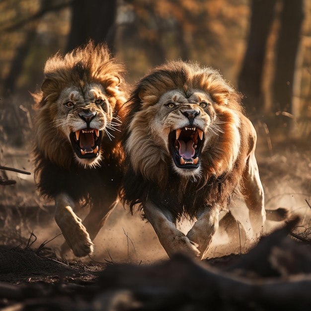 Battle of the Kings Lions Engaged in a Fierce Fight Generative AI