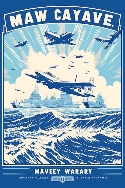 Battle of midway naval warfare and aircraft carriers ocean b poster design 2d a4 creative ideas