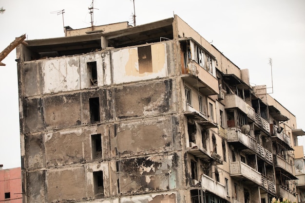 Battle's Mark Documenting the Scorched Exterior of a HighRise Structure