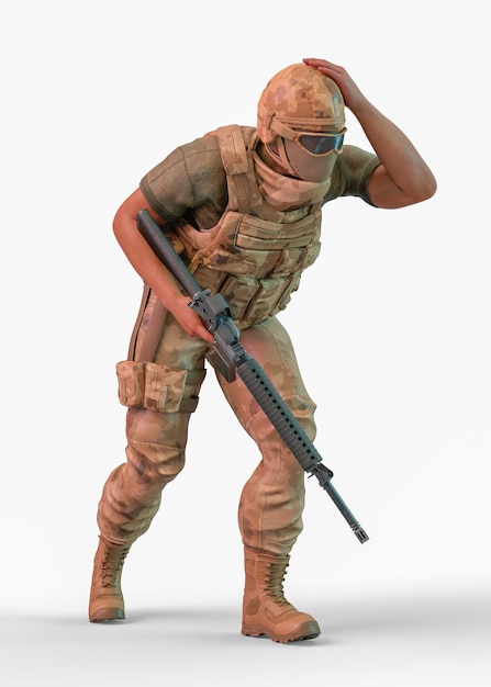 BATTLE SOLDIER WITH ISOLATED BACKGROUND 3D RENDERING