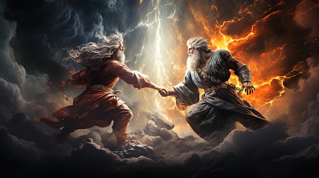 The battle or struggle between two gods