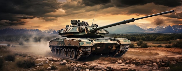 Photo battle tank motion blur panorama closeup intensity