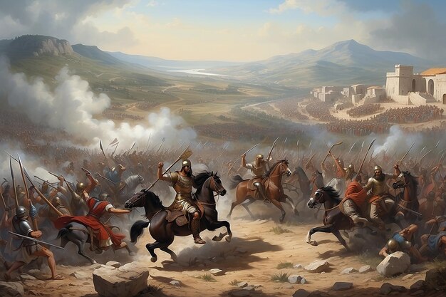 Photo a battle that took place on mount levona in between several hundred seleucids and several hundred hasmoneans