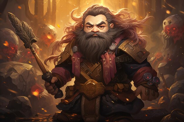 A battlehardened dwarf warrior renowned for skill with a warhammer Generative AI