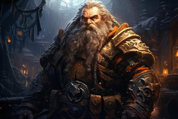 A battlehardened dwarf warrior renowned for skill with a warhammer Generative AI