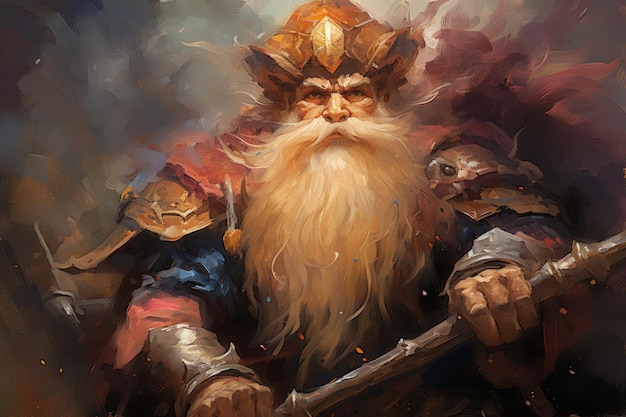 A battlehardened dwarf warrior renowned for skill with a warhammer Generative AI