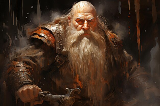 Photo a battlehardened dwarf warrior renowned for skill with a warhammer generative ai