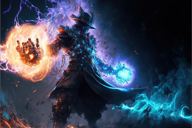 게임 캐릭터 디자인을 위한 마법 같은 판타지 설정의 Battlemage