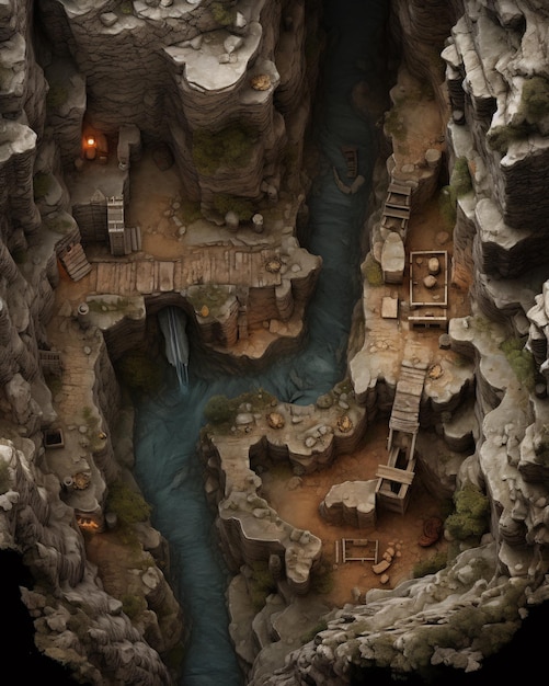 Battlemap van geheime smokkelaar grot fantasy birdseye spel kaart spel rpg