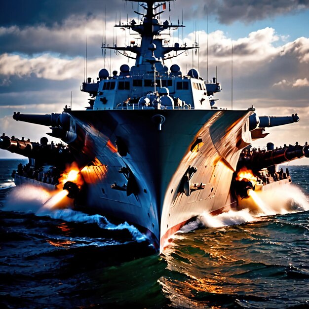 Photo battleship military naval armed vessel on the ocean