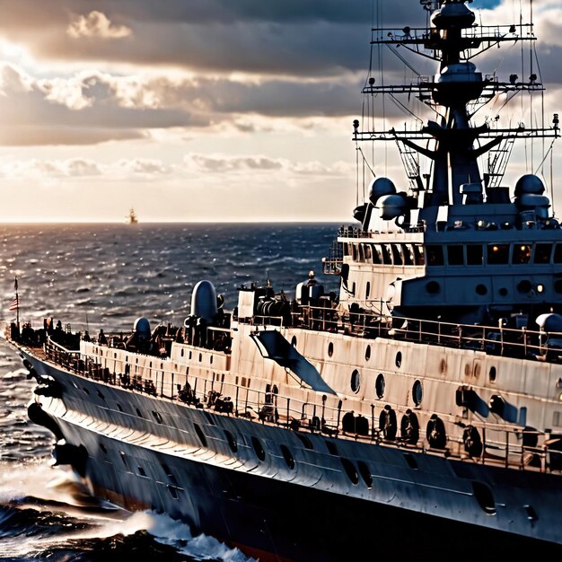 Photo battleship military naval armed vessel on the ocean