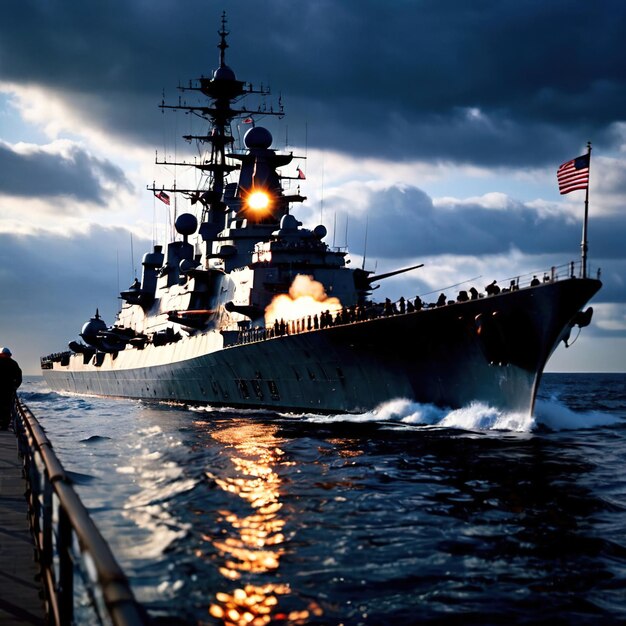 Photo battleship military naval armed vessel on the ocean