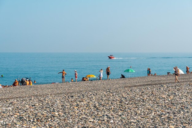 Batumi Georgia 30 August 2022 People relax on the beach in Batumi