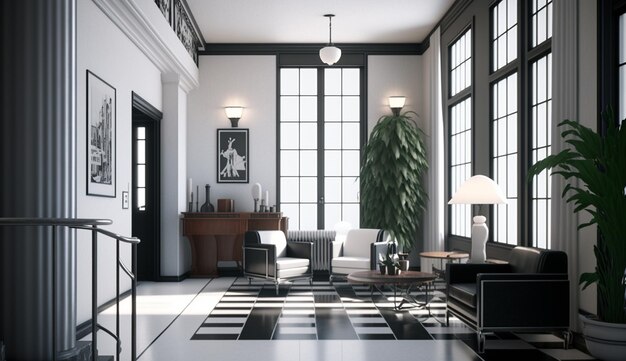 Bauhaus living room house style interior design AI Generated image