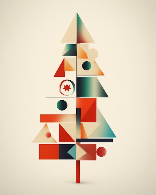Foto bauhaus-stijl gewaagde geometrische grafische illustratie van kerstboom op licht