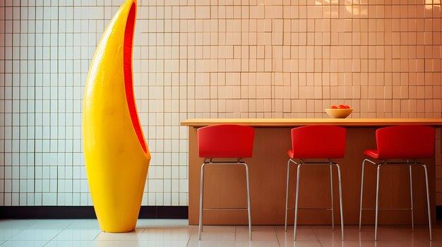Bauhaus style graphic of a banana in a modern berlin coffee shop