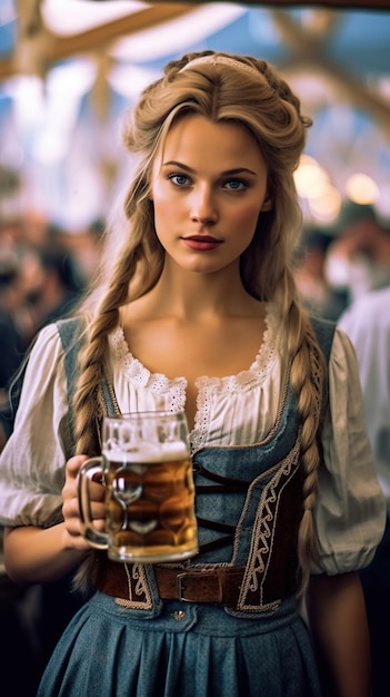 Photo bavarian girl oktoberfest woman tavern girl oktoberfest girl dirndl beautiful german waitress