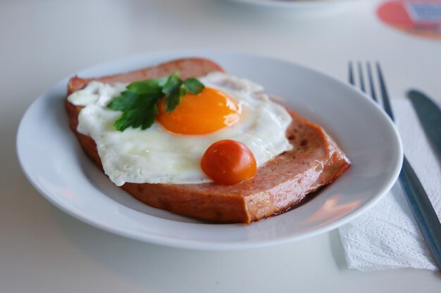 Bavarian Leberkse meatloaf with fried egg