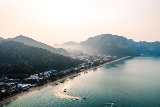 Bay beach and sea in the morning in the tropics