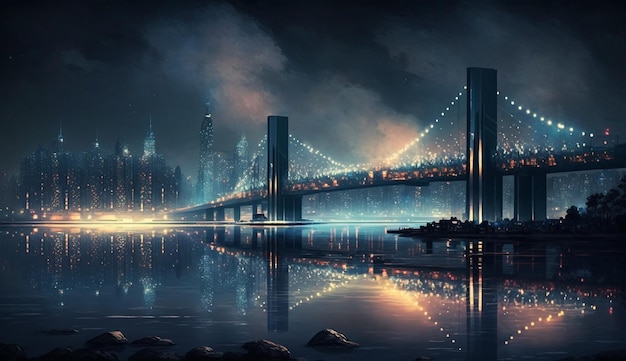 Мост через залив ночью Мост Золотые Ворота Мост ночью генеративный AI