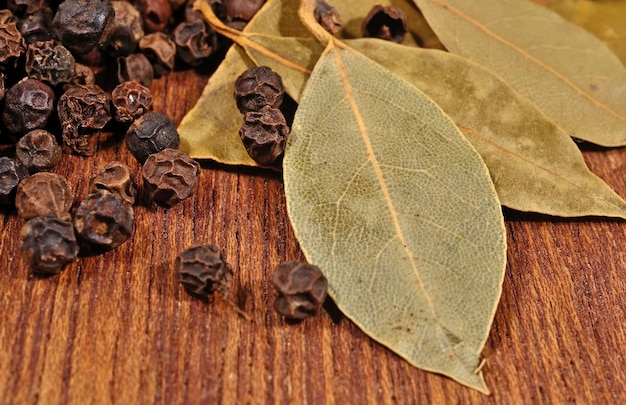 Bay leaves and peppercorns