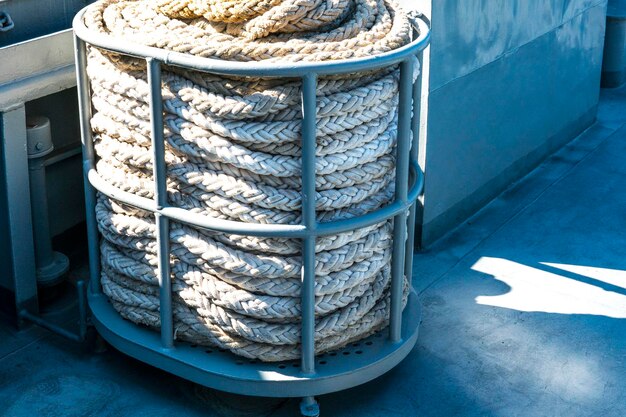 Premium Photo  Bay of old hemp rope on a warship.