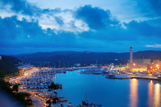 Bay view of coast of mahon at night