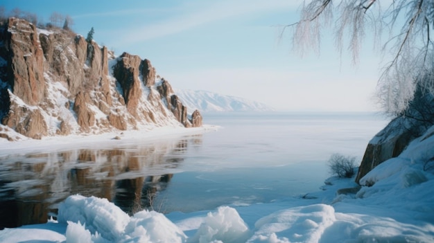 Foto lago baykal in inverno illustrazione ai generative