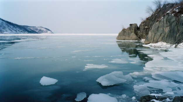 Baykal lake in winter Illustration AI Generative